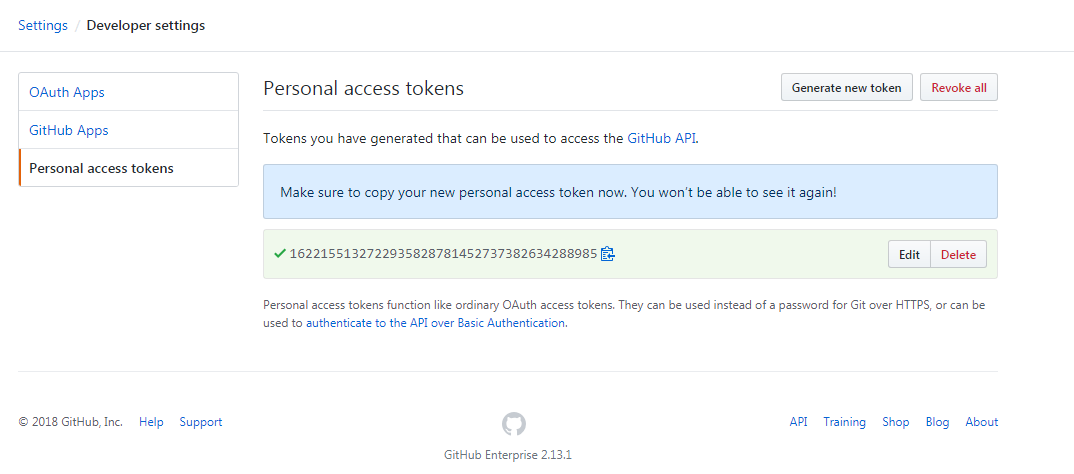 Newly Generated Github Access Token