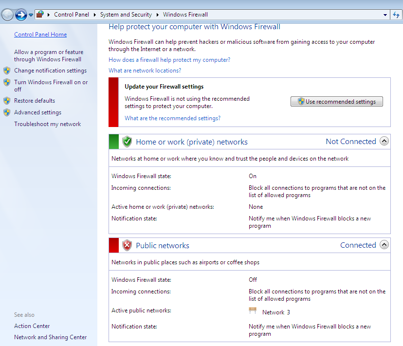 Screenshot : Disable Windows Firewall