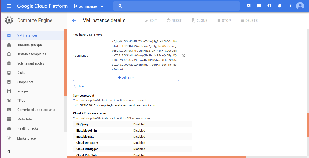 Configure Public Key Google Cloud VM