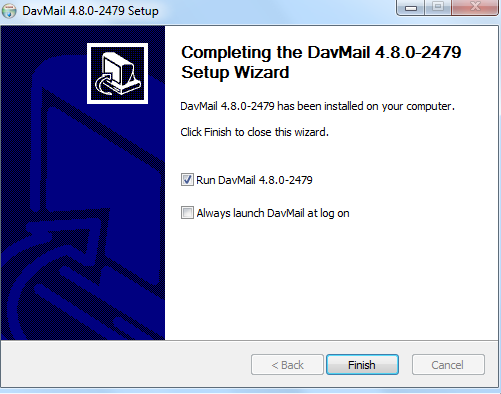 Davmail Installation Dialogbox : Completed